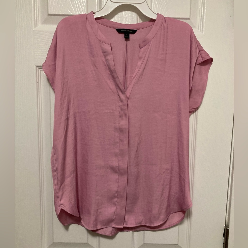 *Banana Republic Mauve Pink Split Neck Cap Sleeve Small Blouse #LB